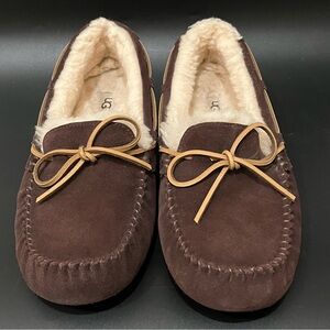 UGG Olsen Suede Slip On Sheep Wool Moccasin Slippers Dark Brown Mens US Sz 10